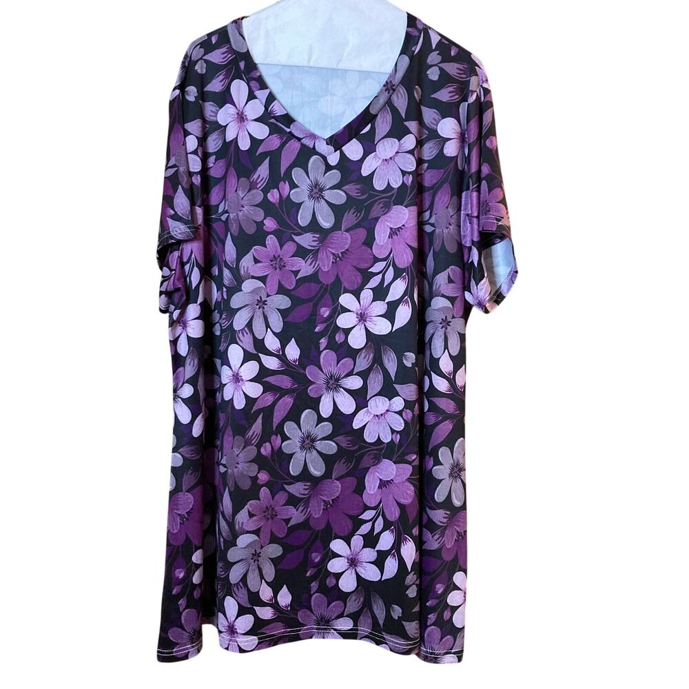 Bon Apple Tea Purple Floral V-Neck Tunic Top Stretchy Plus Size 4X EUC